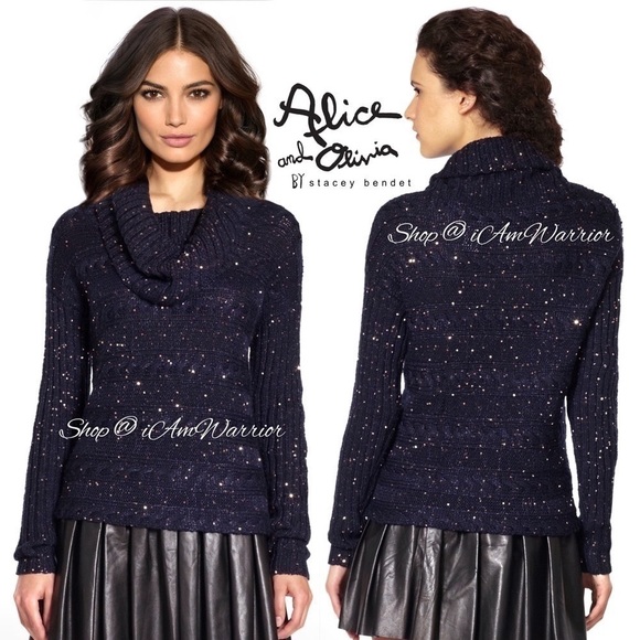Alicia & Olivia midnight navy cowl neck sweater with gold sequins *iamwarrior - Picture 2 of 8